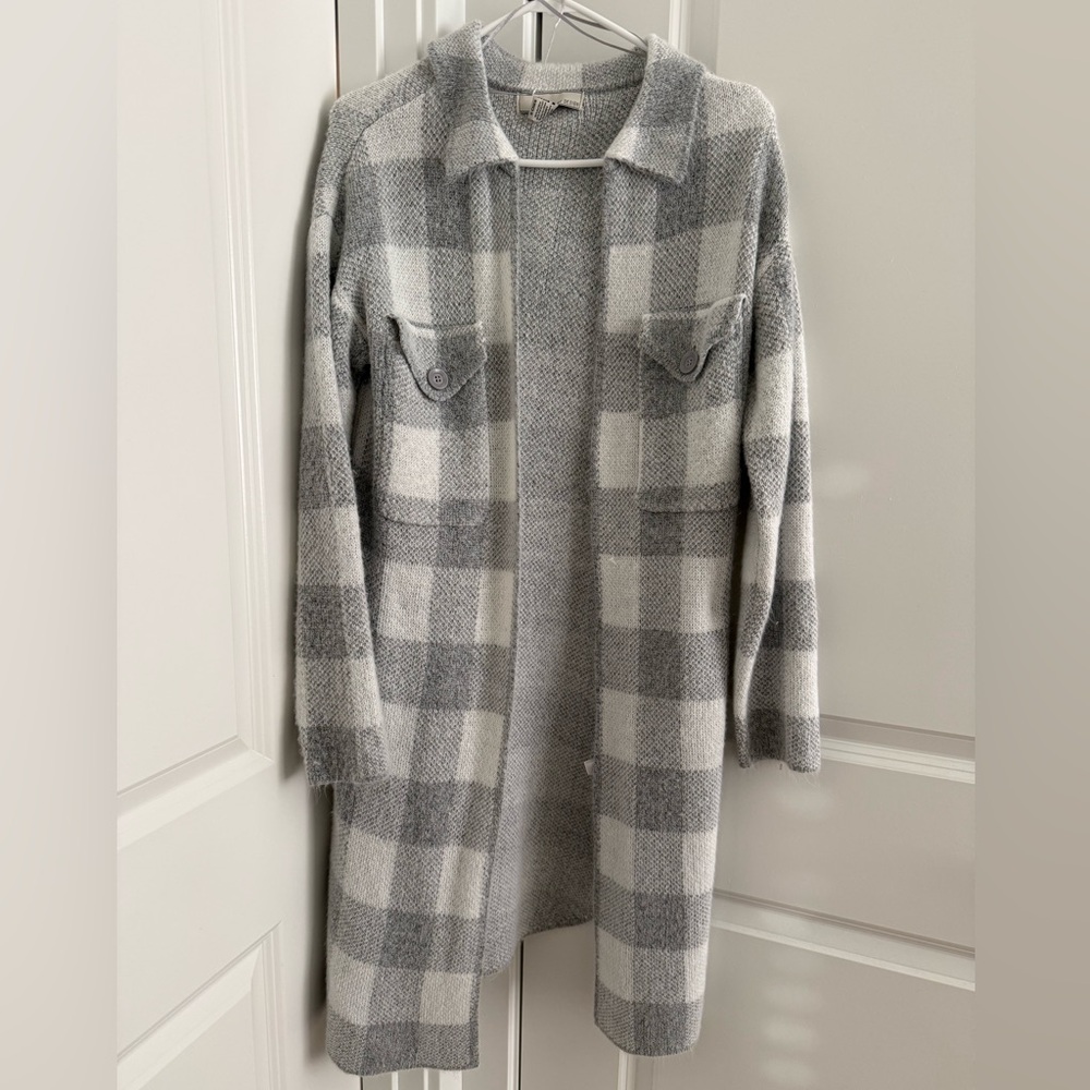 Gray Plaid Women's Sweater Coat